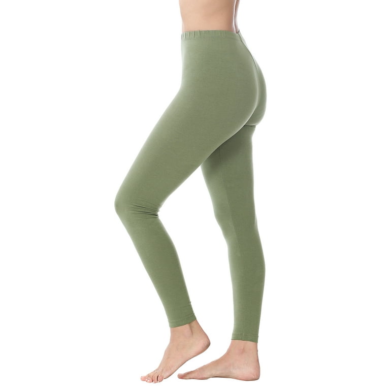 Women High Waist Basic Full Length Daily Soft Leggings (Light Olive,  X-Large) 