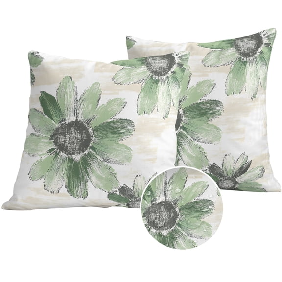 Green Sunflower Outdoor Pillow Covers 24x24 Set of 2,Waterproof Patio Throw Pillowcase Protectors,Spring Summer Botanical Flowers Square Decorative Pillow Shams Cushion Covers for Seat Bed Couch Sofa