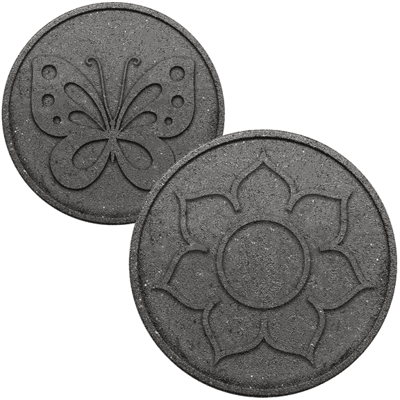 GroundSmart 14” Dual-Sided Stepping Stone for Walkway Flower and Butterfly Design – 3 Pack