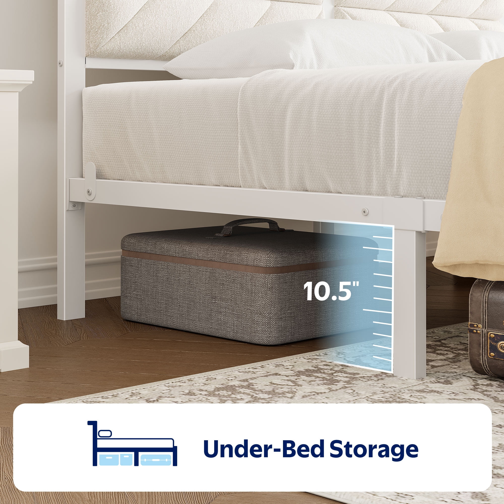 Greenstell King LED Bed Frame with Headboard Storage - Charging Station,Off White