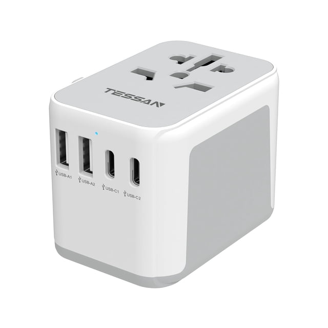 Adaptador de viaje TESSAN universal con 2 cargadores de pared USB C y 2 USB A