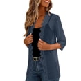 thumbnail image 4 of Women's Chiffon 3/4 Sleeve V Neck Button Down Lightweight Open Front Dressy Shrugs Spring Fashion Navy S, 4 of 9