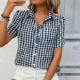 thumbnail image 4 of Maplenight Button Down Shirts for Women Short Sleeve Lapel Collared Plaid Blouses Summer Casual Tops, 4 of 8