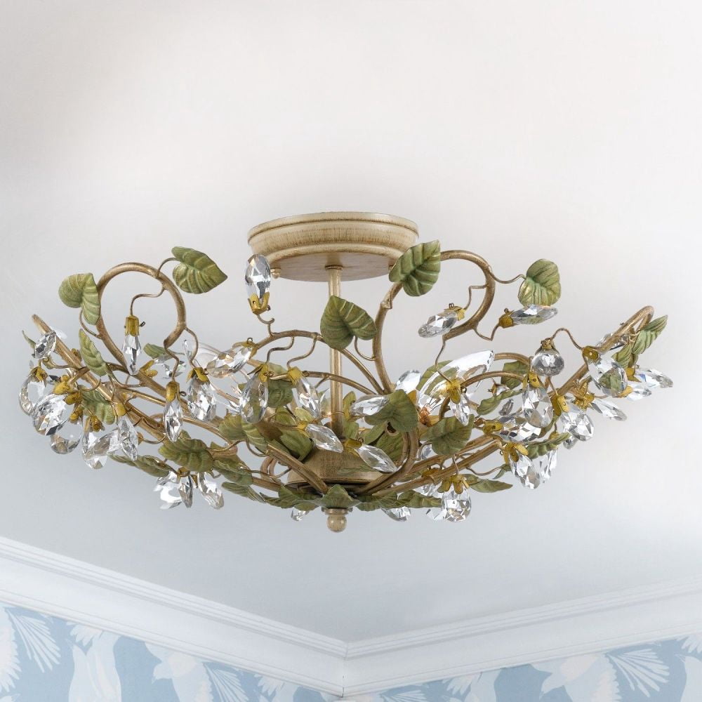 4840-CT Crystorama Lighting Josie Floral 3 Light Ceiling Mount In Classic Style - 20.5 Inches Wide By 8.75 Inches High