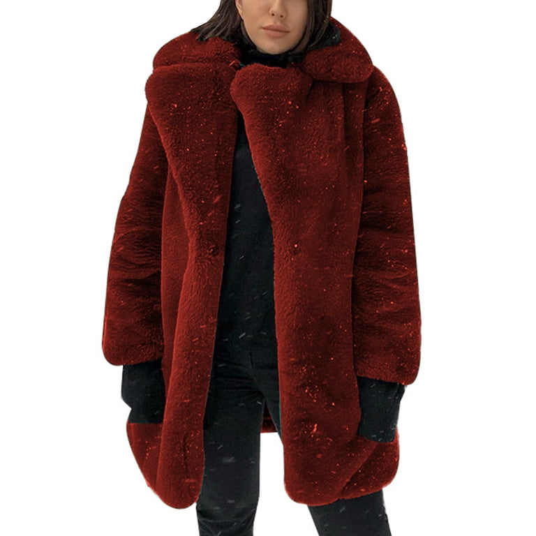 Women's Plus Size Faux Fur Coat — Long Sleeve Winter Jacket in