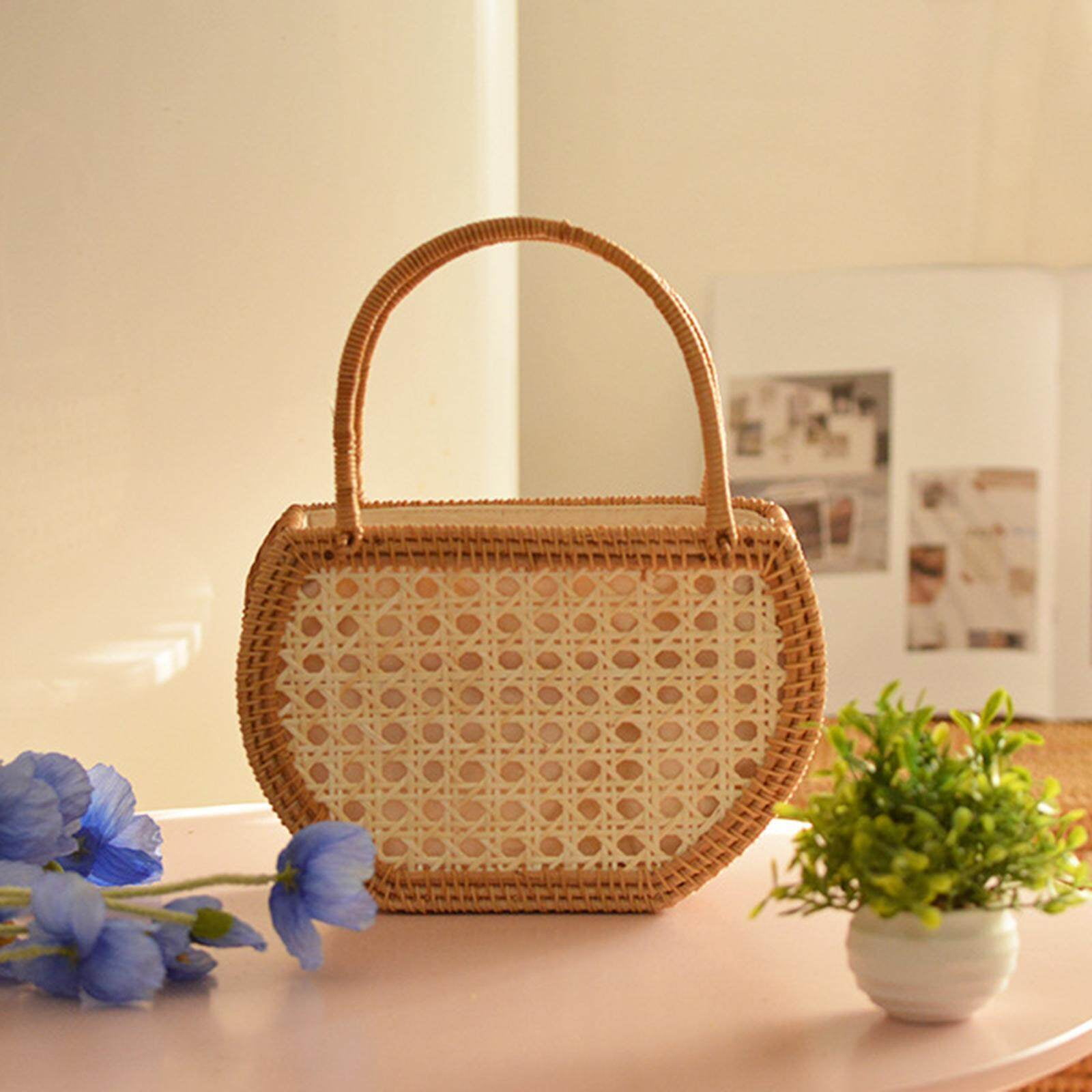 Hand Woven Rattan Handbag Boho Style Picnic Travel Clutch rattan