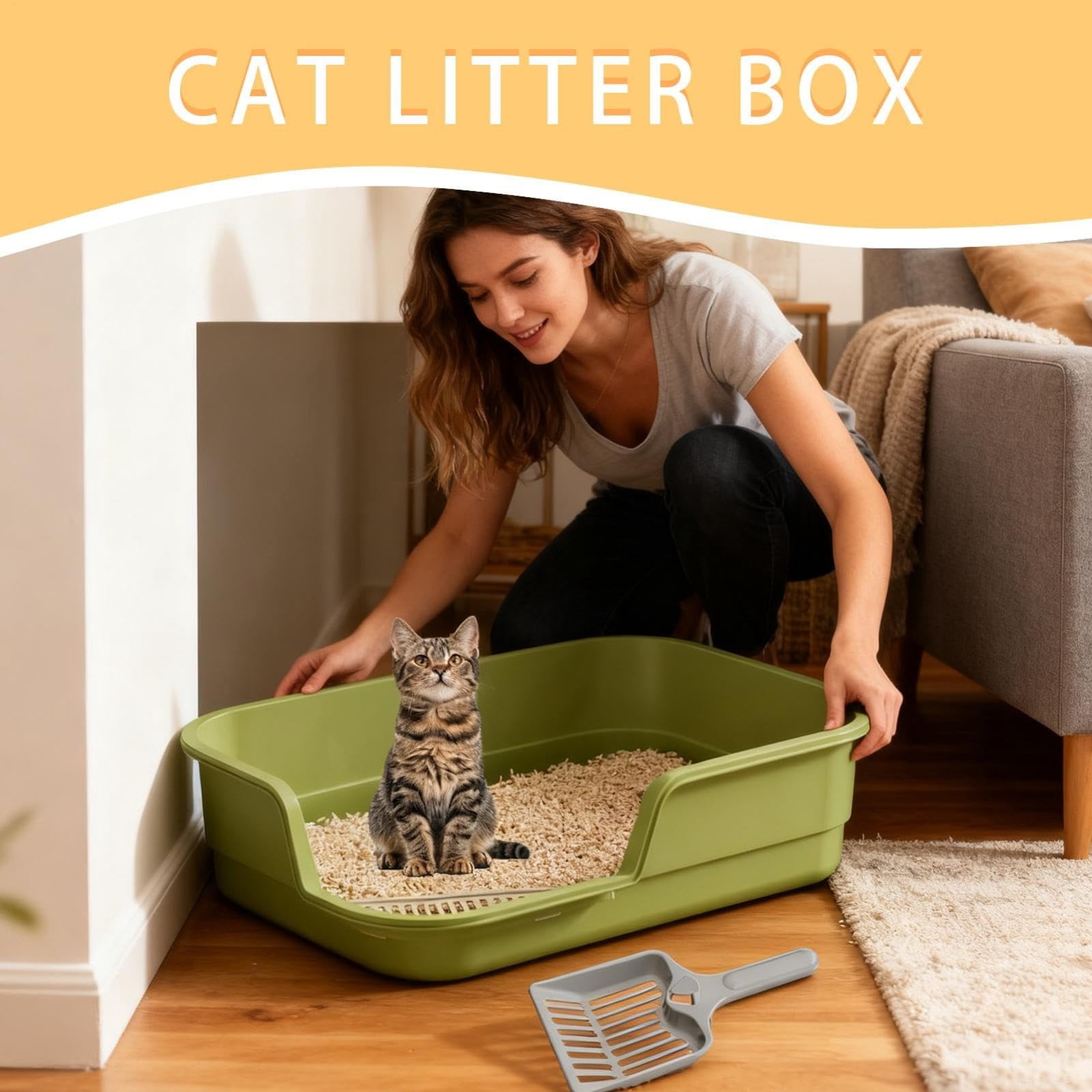 Extra Large Semi Enclosed Cat Litter Box High Sides Low Entry Open Top Kitty Toilet Splash Control for Senior Cats Kittens Multi Cat Home Apartment Senior Cats Multi Cat Clean Home Litter Control