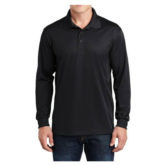 Yellow Rooster Men's Long Sleeve Micropique Sport-Wick Polo Shirt Black XS