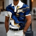 thumbnail image 1 of Ceisia Men's Slim Fit Short Sleeve Gold Marble Gradient Print Turndown Collar Shirt with Contrast Trim Blue L Gifts, 1 of 5