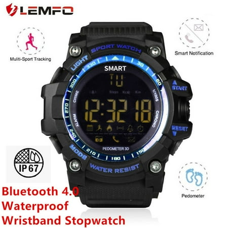 LEMFO EX16 Smart Watch Sports Bluetoot h 4.0 Waterproof Wristband Stopwatch IP67 Waterproof 5ATM Smartwatch + SMS/Call Notify/ Pedometer/Smart Alarm + 1 Year Battery (Ocean Blue)