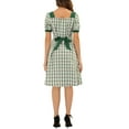thumbnail image 3 of INSPIRE CHIC Women's Summer Contrast Square Neck Short Sleeve A-Line Plaid Dress, 3 of 5