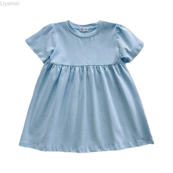 Liyamei Girls Summer Casual Dress Solid Color Elastic Waist Comfortable Play Outfit Toddler To Kids Age 2 11 Lightweight Breathable Daily Wear Girls Casual Dresses 3-4 Years