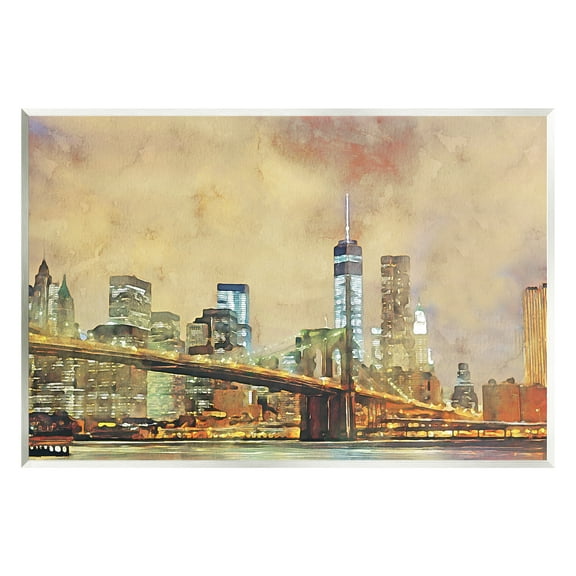 Stupell Urban Cityscape Bridge Metropolis Travel & Places Painting Wall Plaque Unframed Art Print Wall Art