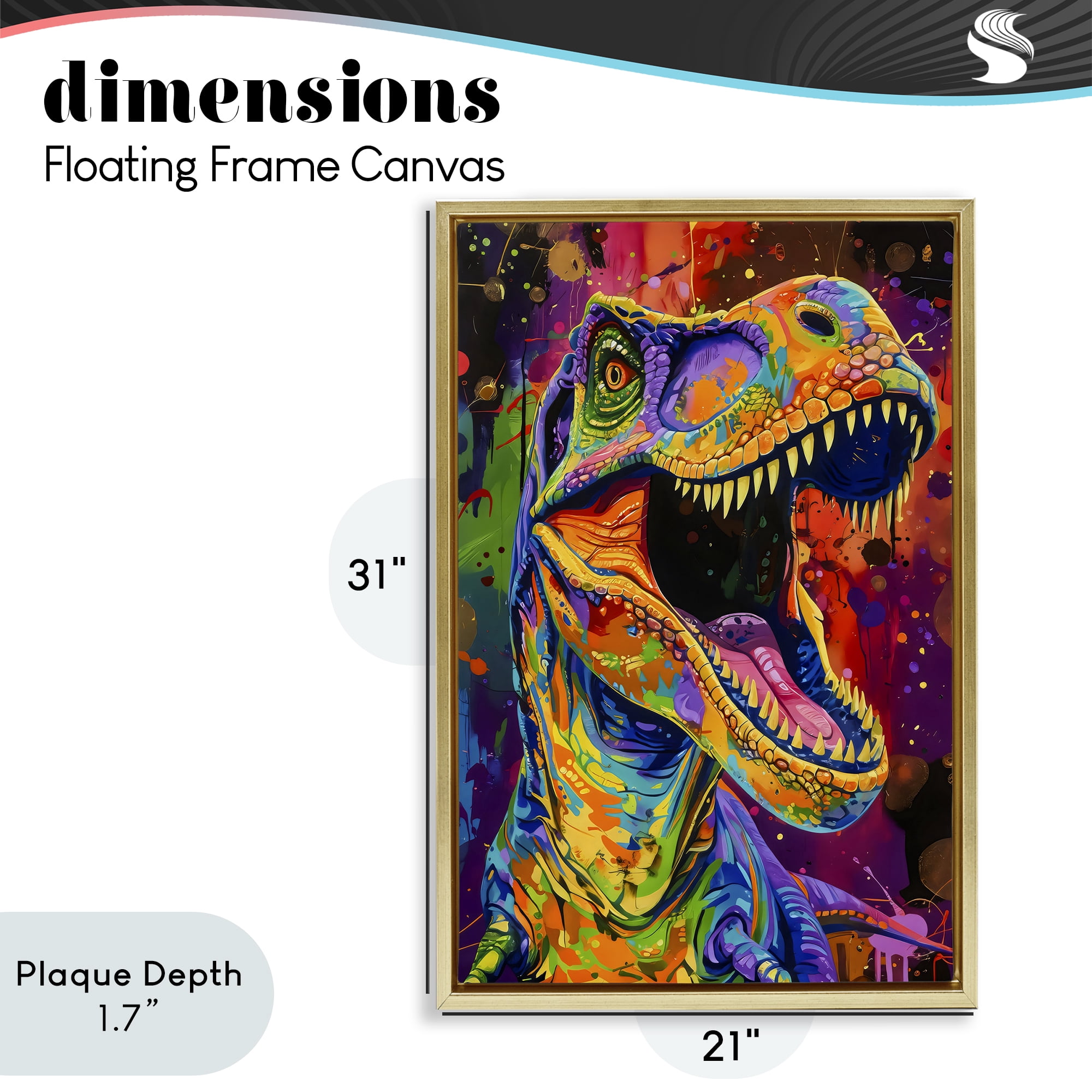 Stupell Industries Paint Splatter Urban T-Rex Gold Framed Floater Canvas Wall Art, design by Creative Studio