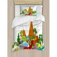 thumbnail image 3 of Dinosaur Duvet Cover Set King Size, Funny Friendly Dinosaurs in Cartoon Style and Landscape with Trees and Mountain, Decorative 3 Piece Bedding Set with 2 Pillow Shams, Multicolor, by Ambesonne, 3 of 3