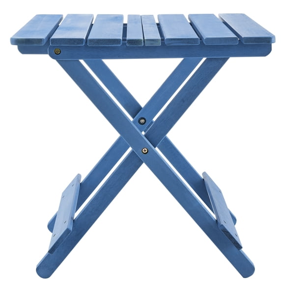 Outdoor Solid Wood Folding Table In Blue - Space Saving For Backyard, Balcony Portable,