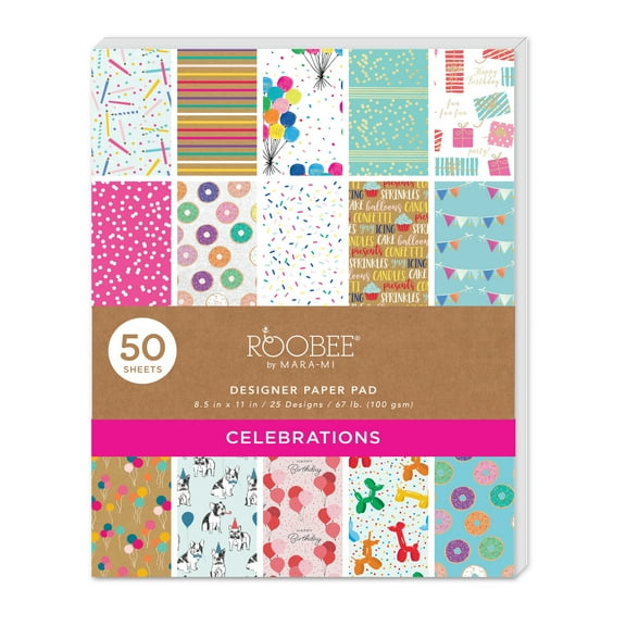 Roobee by Mara Mi Celebrations Paper Pad 8.5" x 11" - 24 lb/ 110 GSM, 50 sheets