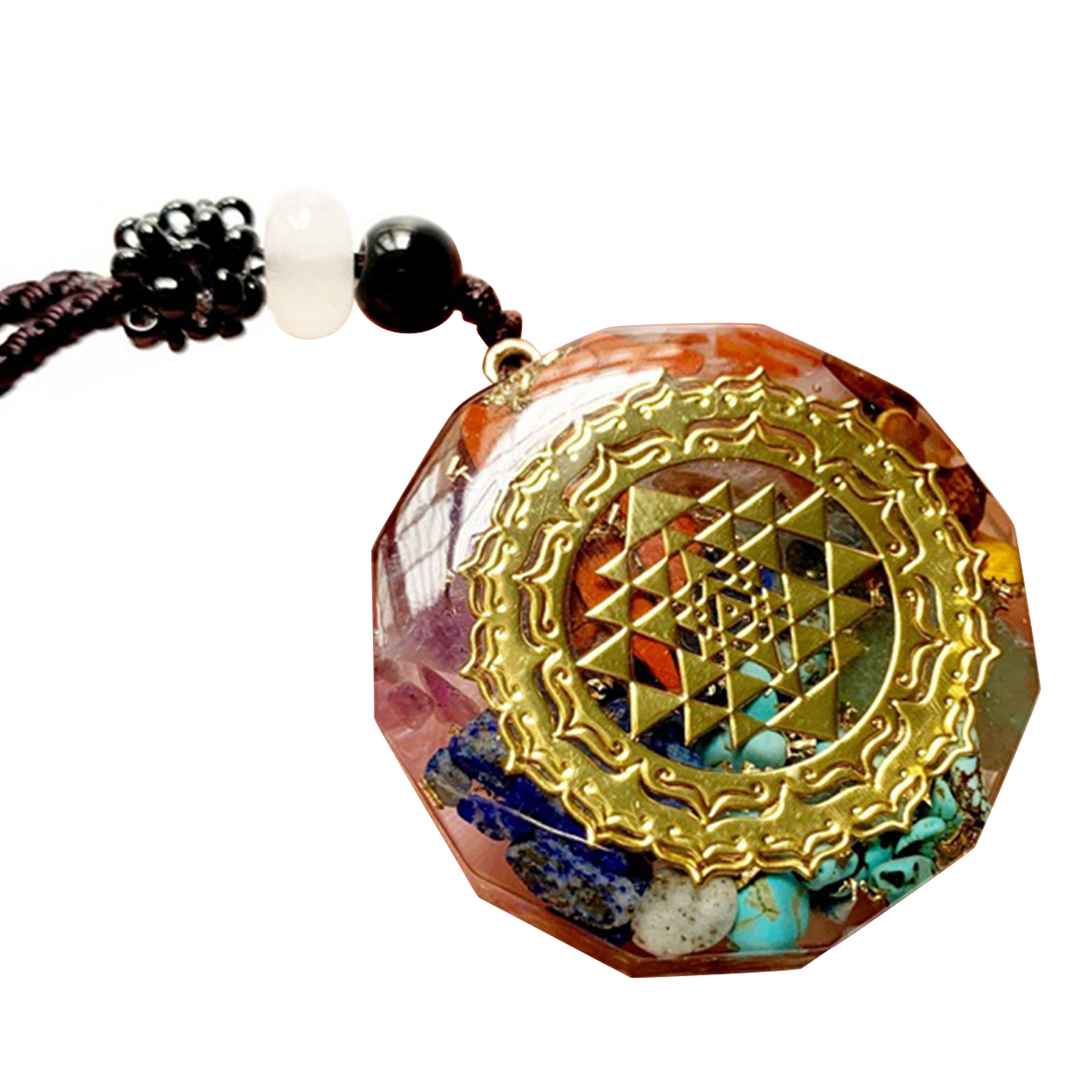 Lucky Orgonite Necklace for Men Women 7 Chakra Healing Crystal Pendant