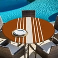 thumbnail image 6 of Burnt Orange Beige Striped Round Tablecloth, Fitted Table Cover with Elastic for 36"-44" Round Tables, Modern Farmhouse Retro Lines Table Cloth Outdoor Indoor Dinning Party Waterproof Tablecloths, 6 of 7