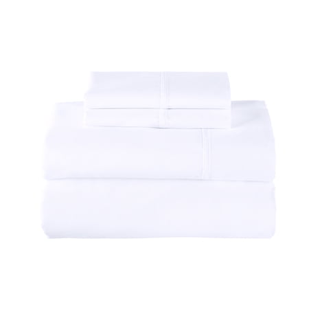 BETTER HOMES & GARDENS COOL & CRISP 3-PIECE 300 THREAD COUNT ARCTIC WHITE COTTON PERCALE SHEET SET, TWIN