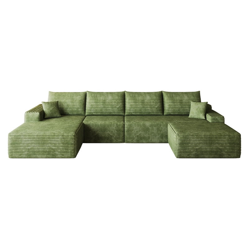 135" Cloud Sectional Sofa with Ottoman, U-Shaped Modular Sofa Couch with Chaise, Modern Minimalist Deep Seat Upholstered Sectional for Living Room, Plush Corduroy Fabric Corner Sofa