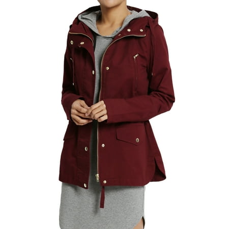 - TheMogan Junior's Lightweight Cotton Drawstring Waist Hooded Anorak Utility Jacket