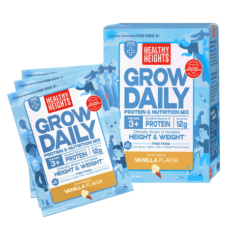 Healthy Heights Grow Daily 3+ Pediatric Shake Mix Powder, Vanilla, 12g Protein, 7 Count, 10.6oz