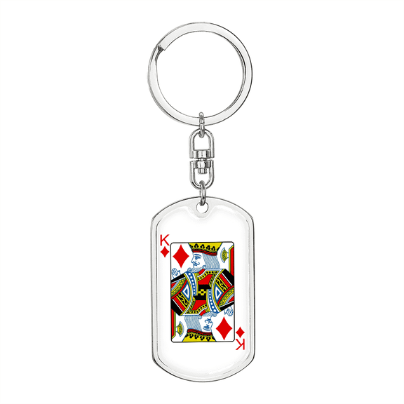 King of Diamonds Gambler Stainless Steel or 18k Gold Premium Swivel Dog Tag Keychain
