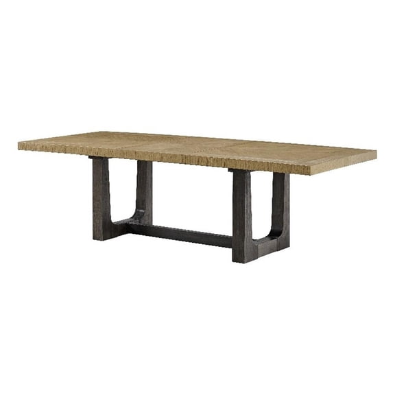 Brown Mid-Century Oak Trestle Dining Table