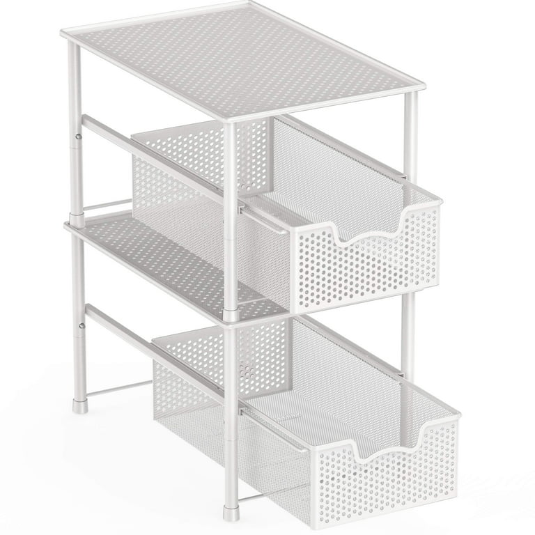 Simple Houseware Stackable 2 Tier Sliding Basket Organizer Drawer, White