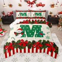 Homewish Lovely Cartoon Bow Bedding Comforter Set,Cute Christmas Snowman Twin Comforter Sets,First Letter M Bedding Set For Girls,Super Cozy Room Decor Reversible,2 Pieces