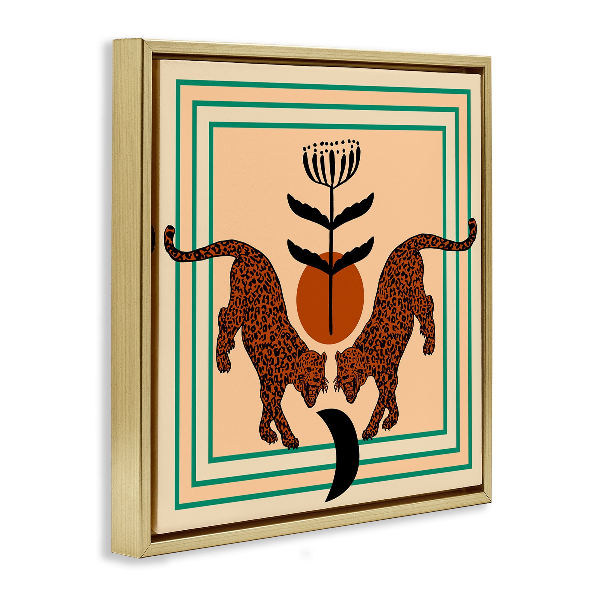 Stupell Industries Symmetrical Tropical Leopards Animals Painting Gold Floater Framed Canvas Art Print Wall Art, 25 x 25