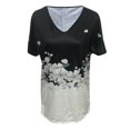 thumbnail image 4 of ICHUANYI Clearance Adult Fashion Woman V-Neck Short Sleeve Tops T-Shirt Flower Prints Loose Short(Black, XL) ICHUANYI WER2023080809598, 4 of 5