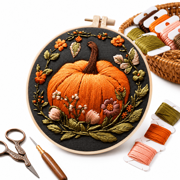 Pumpkin Embroidery Kit for Beginners, Embroidery Kits for Adults, Including Plastic EmbroideryRings, Colored Threads and Needles Tools, DIY Hand Pumpkin EmbroideryCross Stitch Starter Set