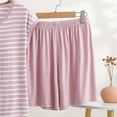 thumbnail image 6 of WRKEKC Summer Pajama Set for Women Soft Striped Knit Round Neck Short Sleeve and Shorts Set Casual Sleepwear for Summer, 6 of 6