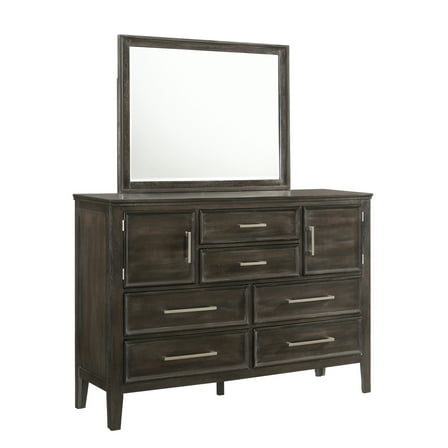 New Classic Furniture Andover Solid Wood 6-Drawers Dresser with Mirror in Nutmeg