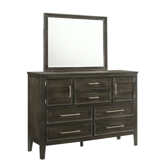 New Classic Furniture Andover Solid Wood 6-Drawers Dresser with Mirror in Nutmeg