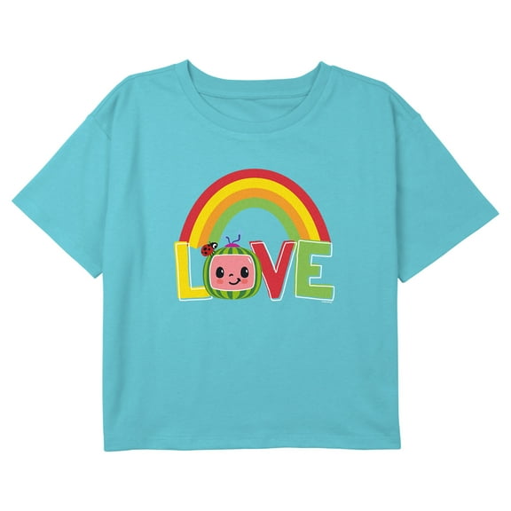 Girl's CoComelon Love Watermelon Logo Graphic Cropped T-Shirt Blue X Large