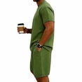 thumbnail image 5 of Uwinwear Men's Casual Athletic Tracksuits Sets Solid Color Crew Neck Short Sleeve T-Shirt and Drawstring Shorts Set Casual 2 Piece Outfit,Army Green,XL, 5 of 8