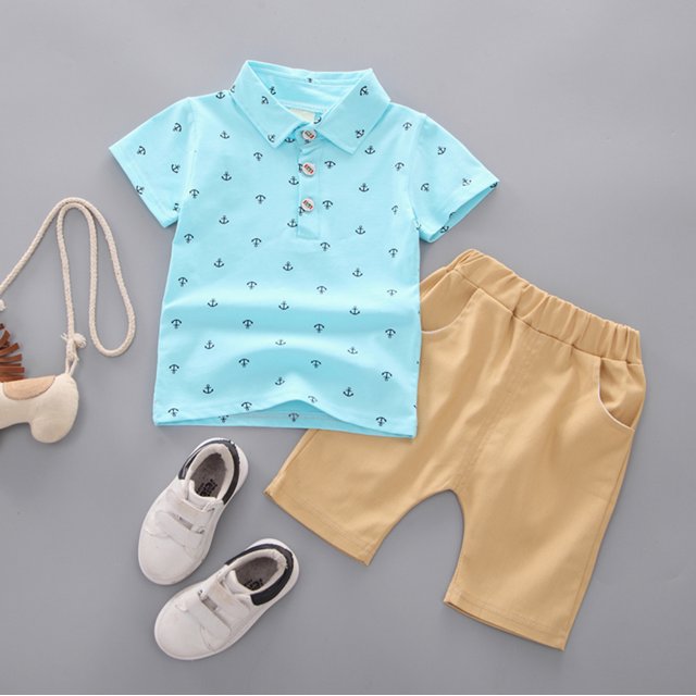 Ropa para niños Polo para niños con estampado de anclaje Traje de niño para niño de manga corta Prim Abanopi Ropa