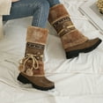 thumbnail image 2 of Brown Brown Winter Boots For Women With Flat Heel And Furry Lining Mid Calf Height Warm And Comfortable For Cold Weather, 2 of 4