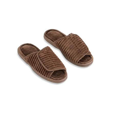 

Collections Etc Men s Mens Adjustable Touch Closure Wrap Slippers Brown 11