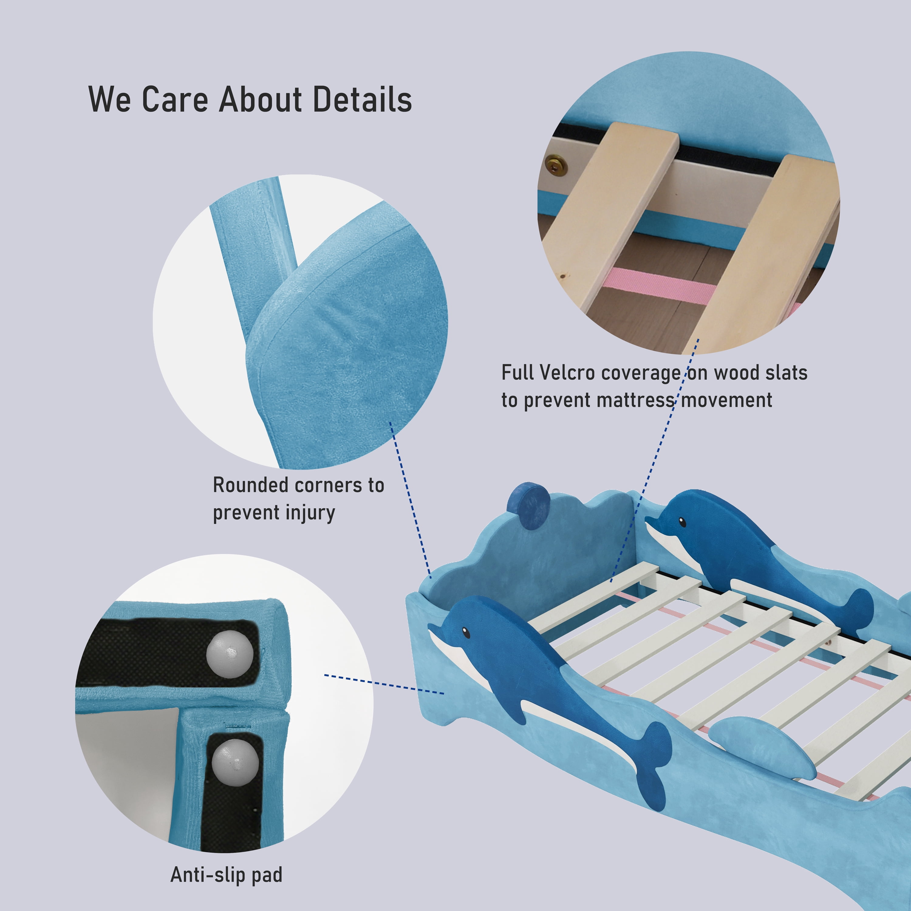 Ages 18+ Months Old Kids with Removable Safety Guard Rails, Low to Ground Design, Certified Fabric Beds (Khaki)