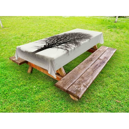 

Black and White Outdoor Tablecloth Lonely Tree in Field with Many Leafless Branches Countryside Vintage Decorative Washable Fabric Picnic Tablecloth 58 X 120 Inches Ivory Dark Grey by Ambesonne