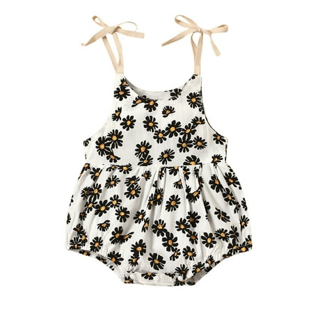 

QWERTYU Newborn Infant Baby Toddler Clothes Jumpsuit for Girl Summer Cotton Sunflower Sleeveless Romper 0-24M 70