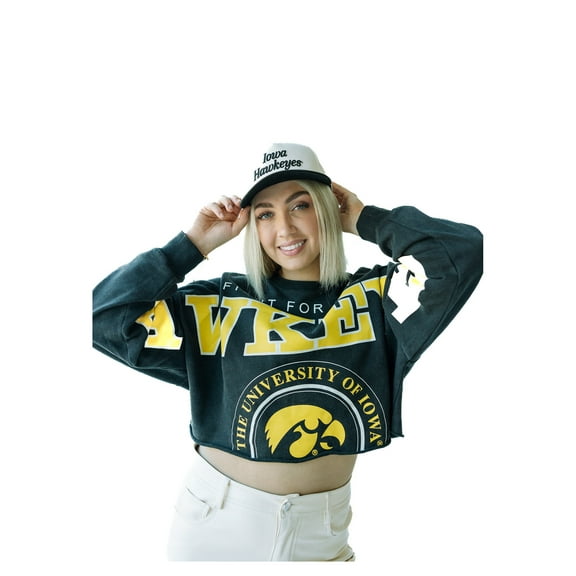 Women's Gameday Social Black Iowa Hawkeyes Phipps Cropped Sweatshirt