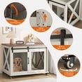 thumbnail image 2 of KOKEBREN 37-Inch Dog Crate Furniture End Table with Flip-Top Lid, Wooden Kennel with Removable Divider & 4 Wheels, Multi-Functional Pet Home for Large Dogs,White, 2 of 8