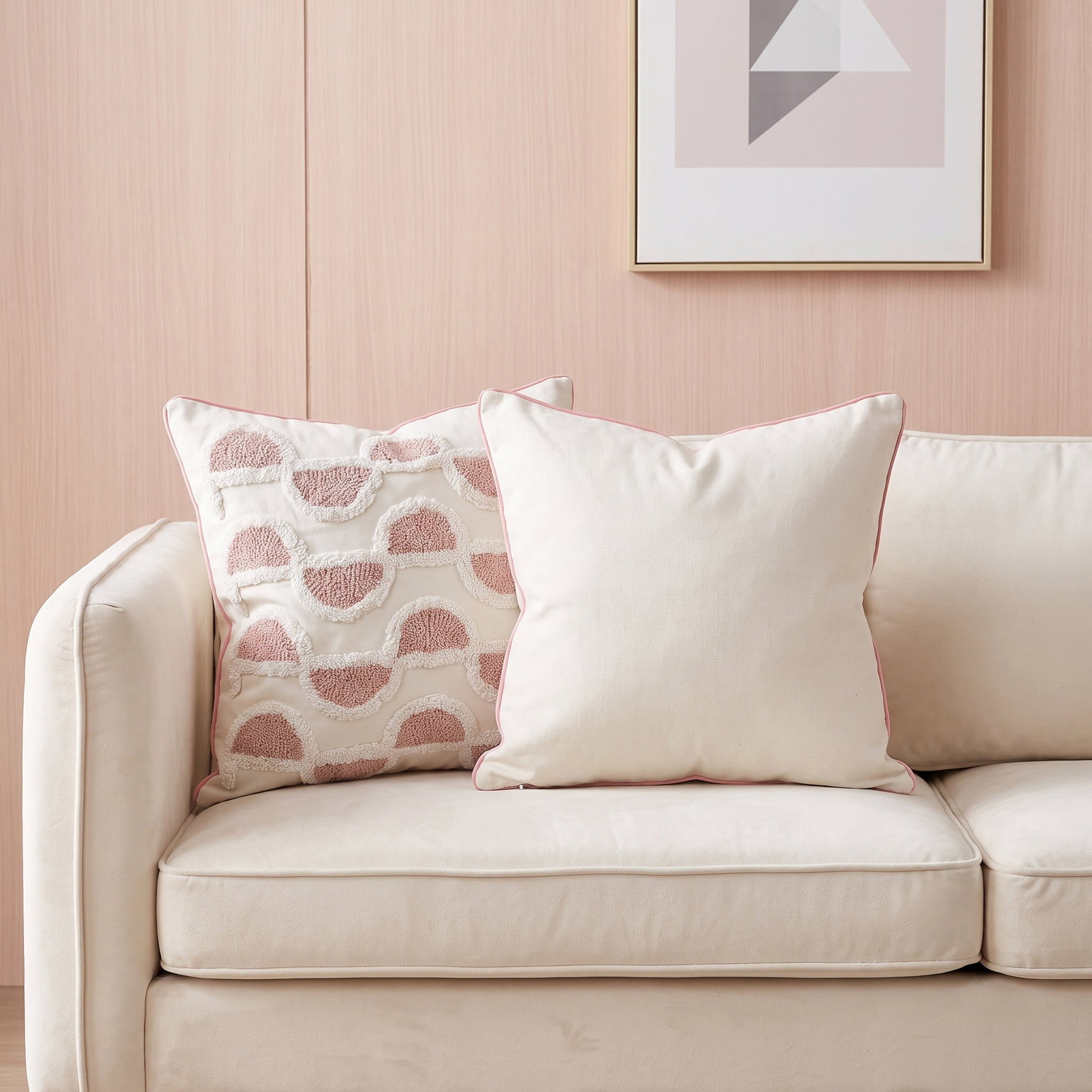 Unique Bargains Tufted Throw Pillow Cover Cushion Case for Home Pink Semicircle 18"x18"