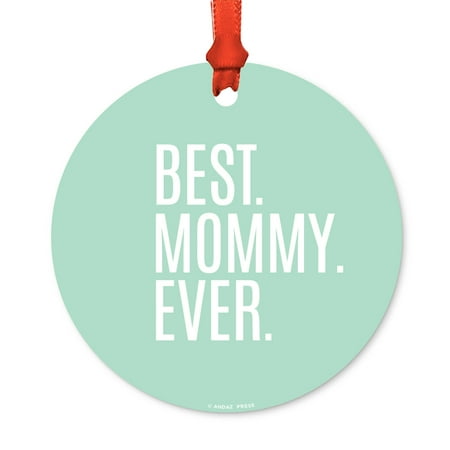 Dads Xmas Present Ideas Round Metal Christmas Ornament, Best Daddy Ever, Includes Ribbon and Gift Bag, Father's Day Birthday Present Gift Ideas ()