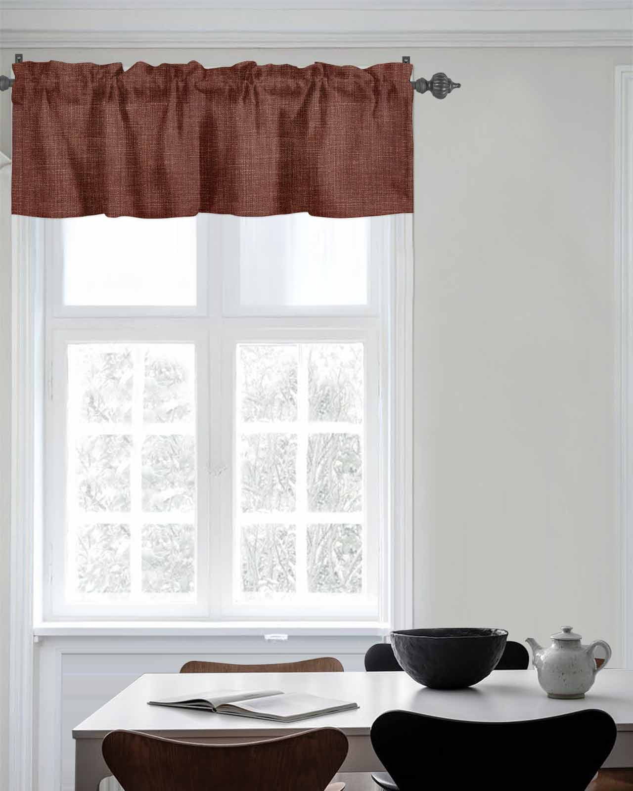 Kitchen Curtain Valances for Windows,Vintage Dark Brown Linen Rod Pocket Small Valance Farm Burlap Texture Short Window Treatment for Bedroom Bathroom Living Room,54"x18"